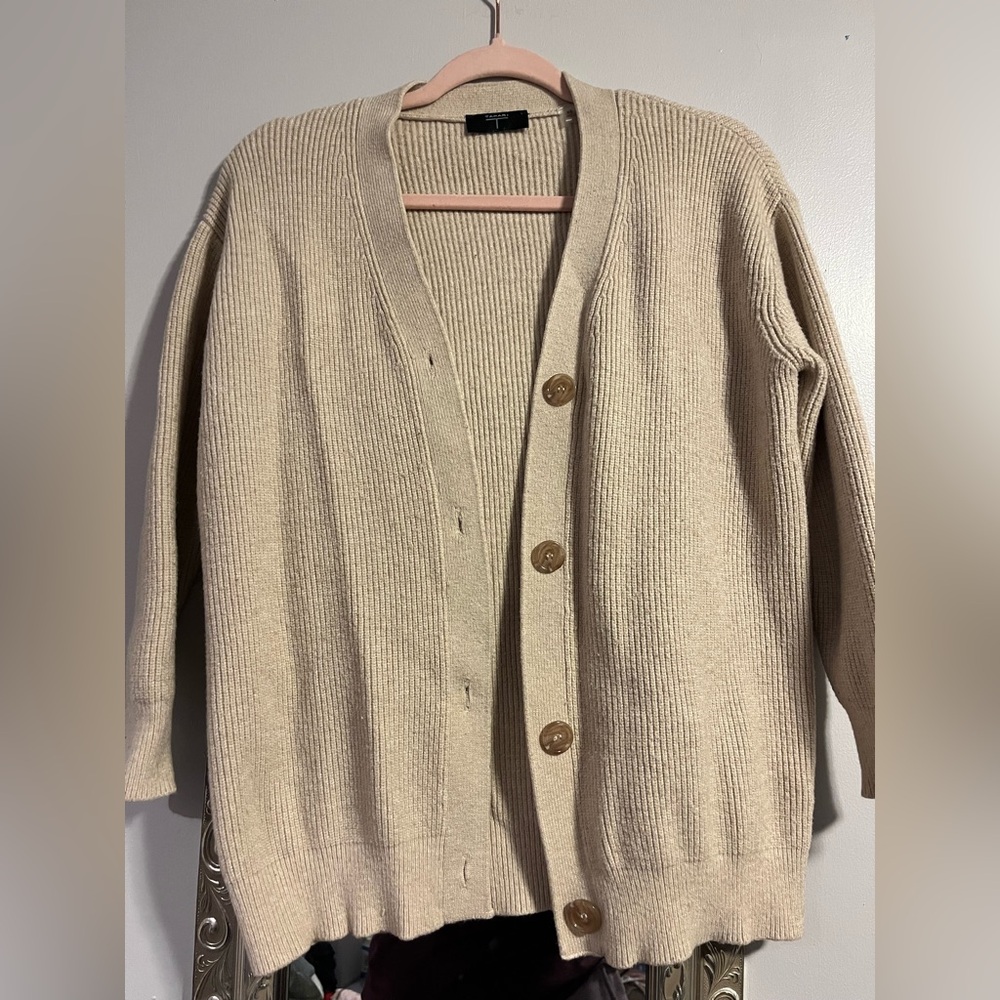 Tahari Beige Button-Up Cardigan Sweater